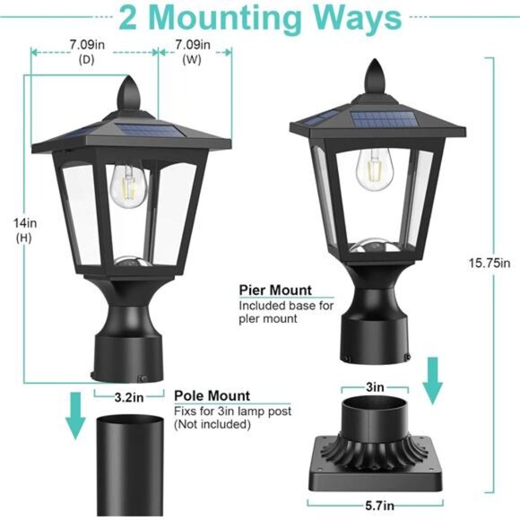 Solar Post Lights Solar Lamp Post Lights for Pathway, Driveway, Front/Back Door - Picture 3 of 7